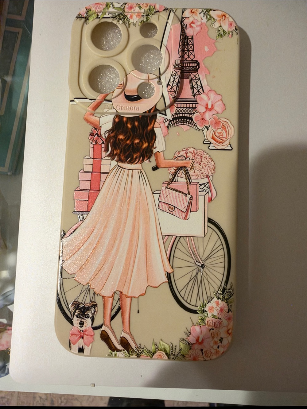 Karl Lagerfeld Beige & Pink Paris Bicycle Illustration Phone Case